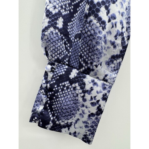 Topshop Python Snake Print Satin Crop Top Navy Mock Neck Long Sleeve Chic Blouse - Picture 5 of 11